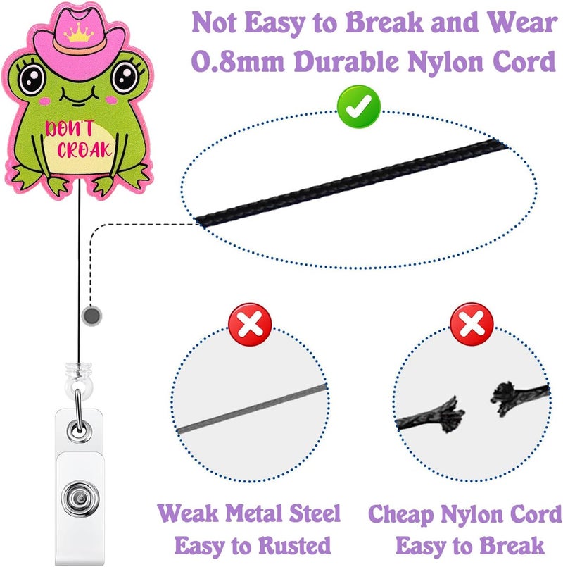 Bydevia Don’t Croak Cowgirl Frog Badge Reel Retractable for Nurse Nursing RN CNA Medical Assistant & Teacher | Funny Nurses Gifts Frog ID Badge Holder with Alligator Clip & 24” Durable Nylon Cord | Acrylic - Image 4
